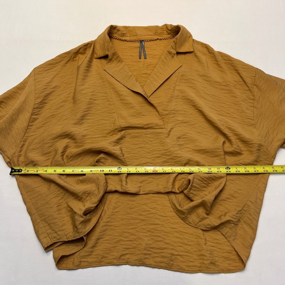 Anthropologie The Dylon Placket Top Mustard Brown V-Neck Textured Blouse Size XL - Picture 5 of 8